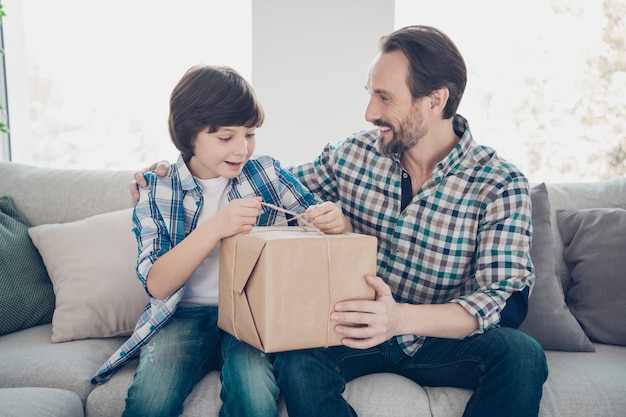 Portrait of father and son spending time together