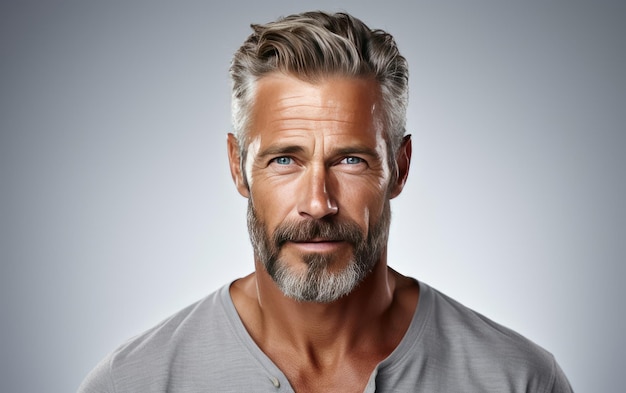 A Portrait Featuring a Mature Man with Silver White Hair Isolated on a white Background