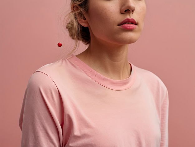 Portrait of female against light pink background