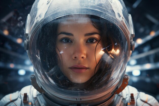 Photo portrait of a female astronaut in a protective spacesuit generative by ai