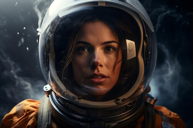 Photo portrait of a female astronaut in a protective spacesuit generative by ai