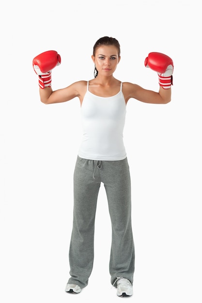 Portrait of a female boxer standing up