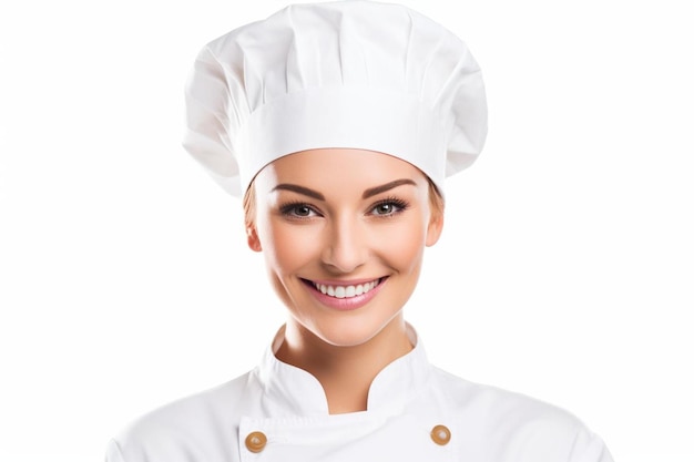 portrait of female chef isolated on white