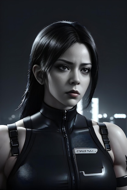 Portrait of a female cyborg with futuristic makeup