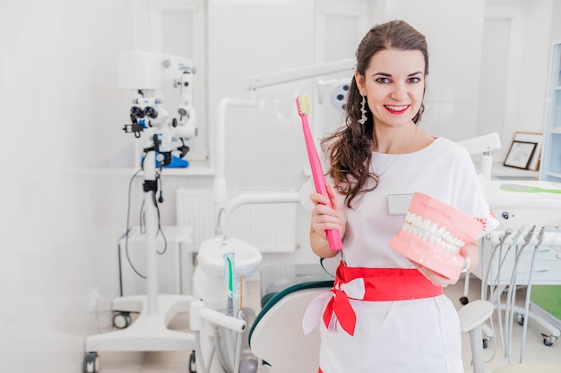 Portrait of female dentist in a modern clinic