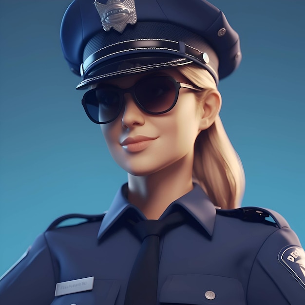 制服を着た女性警察官の肖像画3Dレンダリング