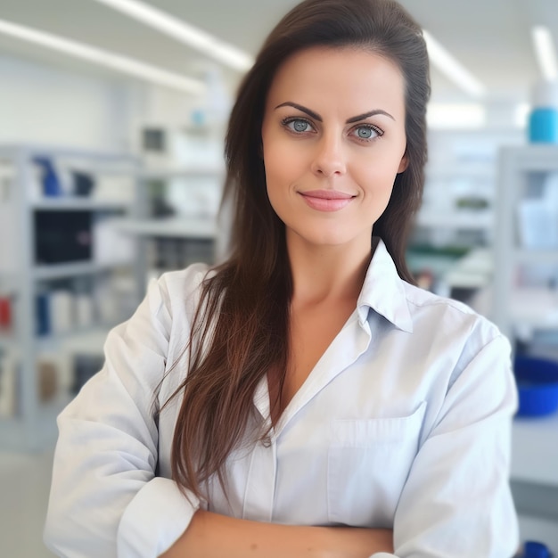 Portrait of a female scientist in a white lab coat