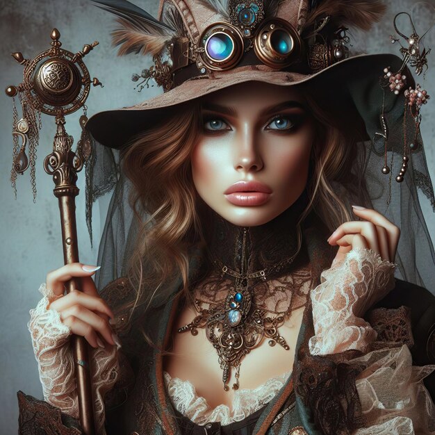 Portrait of a female steampunk sorcerer