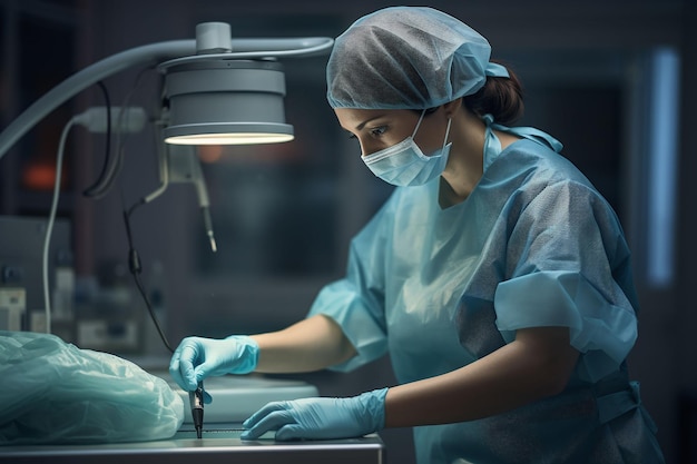 Portrait of a female surgeon at work in the operating room ia generated