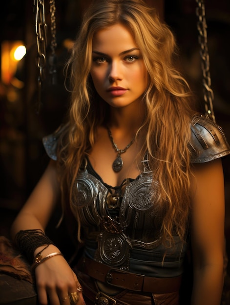 Portrait of a female Viking warrior female medieval Scandinavian seafaring mariner Swedish Norwegian and Danish Vikings attractive bold warlike beautiful courage bravery bravery outlaw