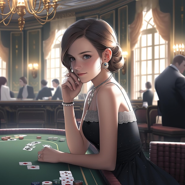 portrait of a female in a white hot dress at the casino