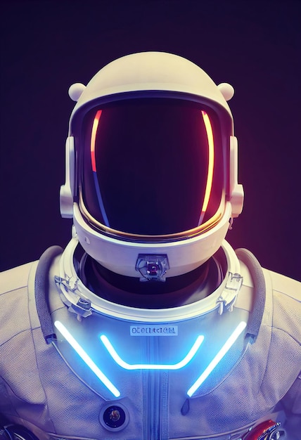 Portrait of an fictional astronaut in neon light in a spacesuit Hightech astronaut from the future