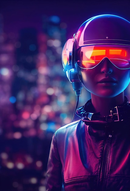 Portrait of a fictional futuristic female pilot in an aviation helmet and pilot's suit