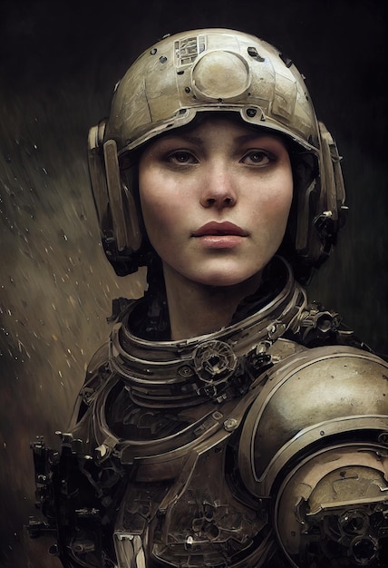 Portrait of a fictional futuristic pilot in an aviation helmet\
and pilot\'s suit