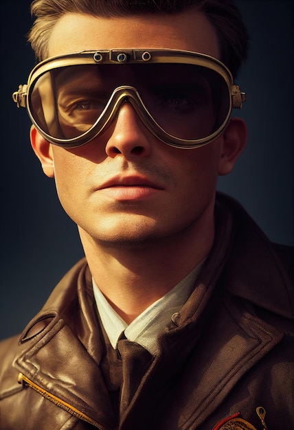 Portrait of a fictional male airplane pilot retro pilots\
concept