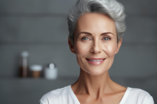 Portrait of a fiftyyearold european woman with a wellgroomed face Concept of rejuvenation