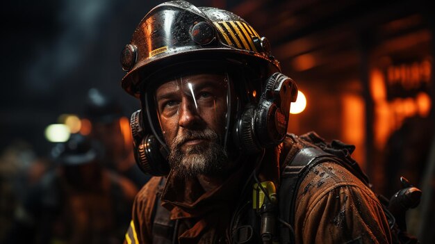 Premium AI Image | portrait of a firefighter in the night