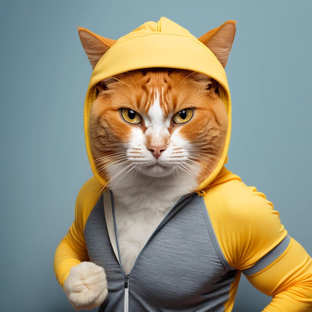Foto ritratto di un gatto atleta di fitness che indossa abiti sportivi di generative ai