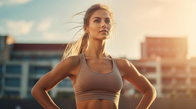 Foto portrait fitness sport woman with people exercising