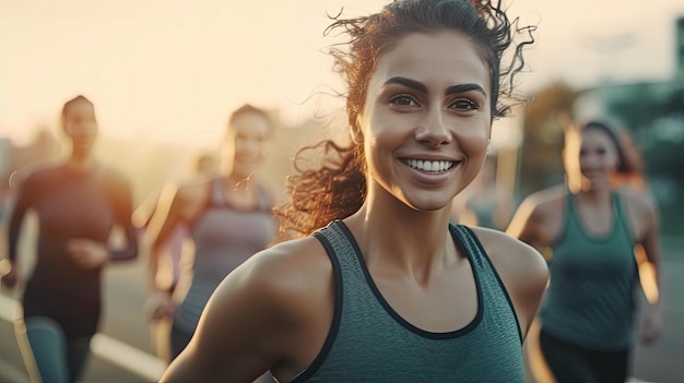 portrait Fitness sport woman with people exercising