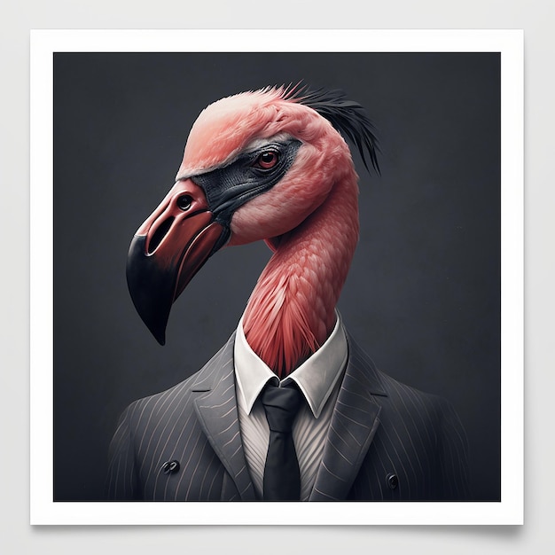 Portrait of a flamingo dressed in a formal business suit