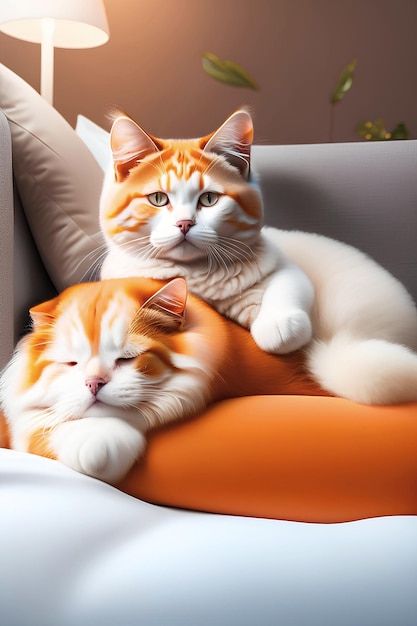 Portrait Fluffy Conejo Happy Cat Cute And Adorable Cartoon White Orange Ai Generated Image