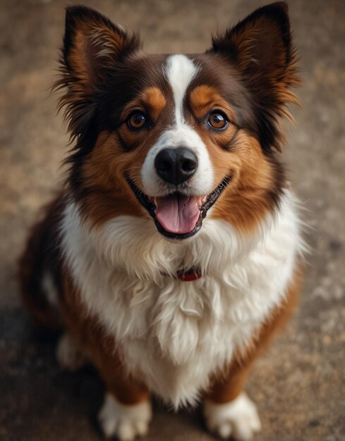 Portrait of a fluffy dog that smiles