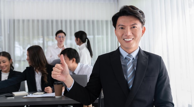 Portrait of focus successful confident male manager in harmony office