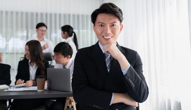 Portrait of focus successful confident male manager in harmony office