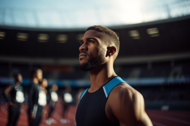 Portrait of a focused male athlete at the start of a race