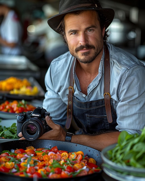 Photo a portrait of food photographer capturing background