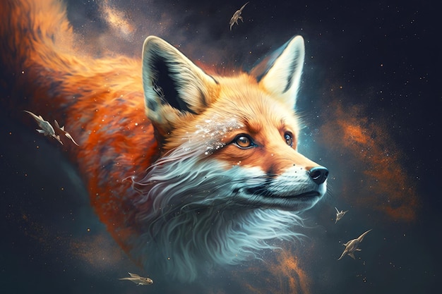 Портрет лисы, летящей в космосе