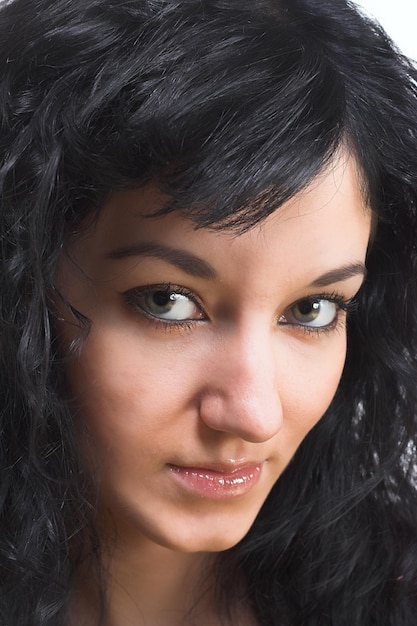 Portrait of Fresh and Beautiful brunette woman on white background