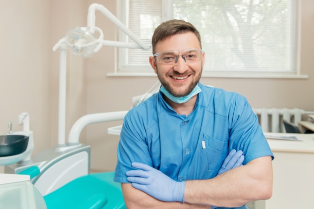 Portrait of friendly dentist in the dental office