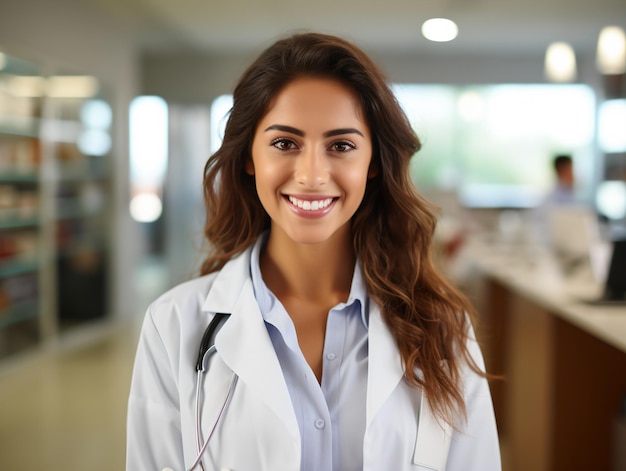 Portrait of friendly male doctor in workwear with stethoscope on neck