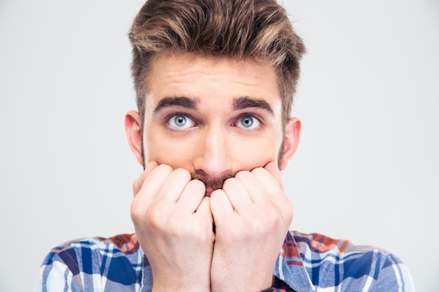 Portrait of a frightened man looking at camera