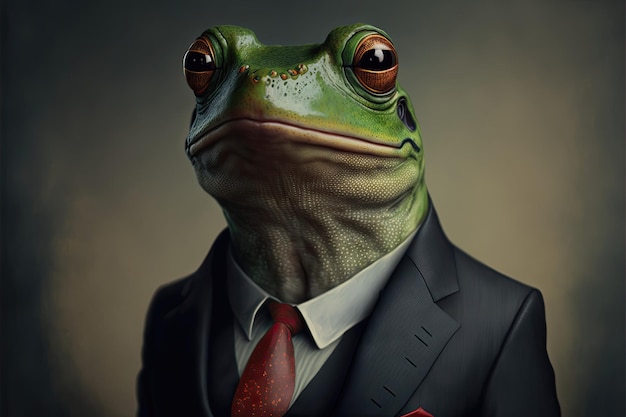 カエルのビジネスマンの肖像画ビジネス スーツの動物の頭