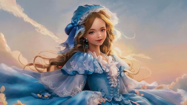 파란 옷을 입은 만적인 소녀의 뒷면 초상화