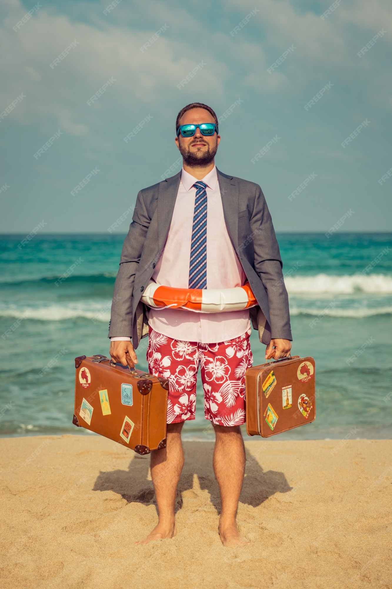 Premium Photo | Portrait of funny businessman on the beach man having fun by the sea summer vacation and travel concept Premium Photo | Portrait of funny businessman on the beach man having fun by the sea summer vacation and travel concept
