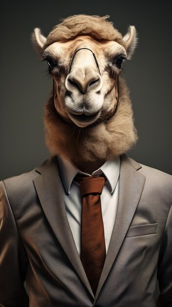 Портрет смешного верблюда в деловом костюме на гр