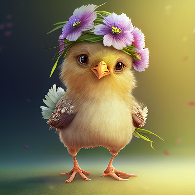 Portrait funny cartoon Chick character rendered by AI computer