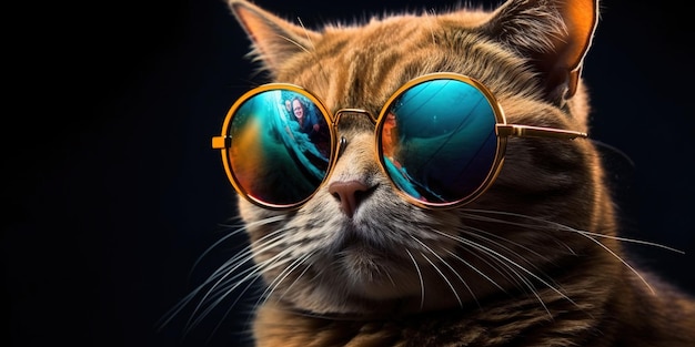 Portrait of a funny cat in sunglasses isolated on a bright background Generative AI