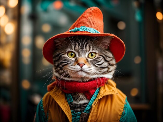 A portrait of a funny cat with a hat