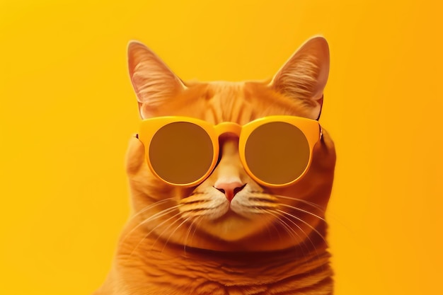 Portrait of a funny ginger cat wearing sunglasses isolated AI generated image