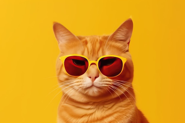 Portrait of a funny ginger cat wearing sunglasses isolated generated by AI