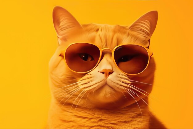 Portrait of a funny ginger cat wearing sunglasses isolated generative ai