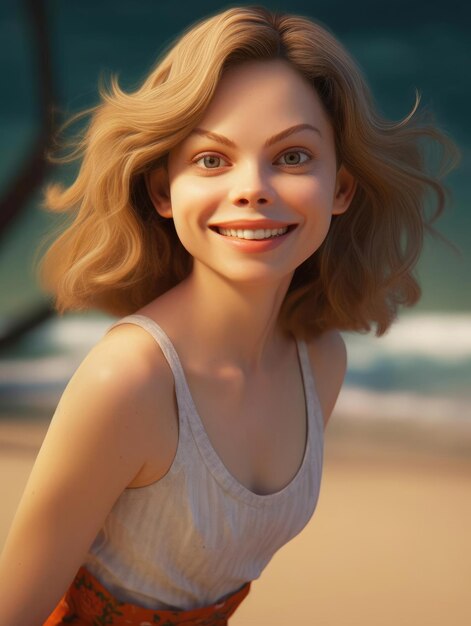 Portrait of a funny girl on the beach AI generated