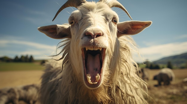 portrait of a funny goat screaming