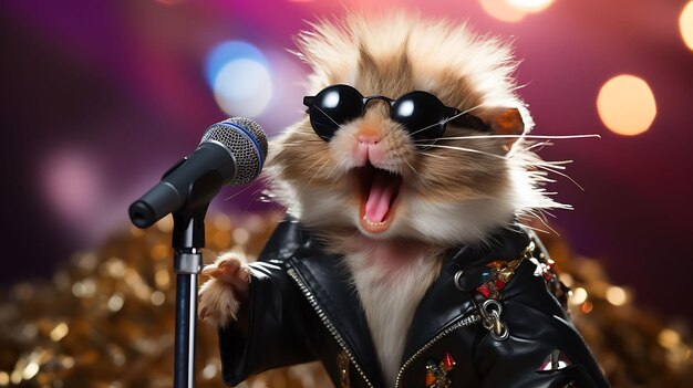 Portrait of a funny hamster rock super star