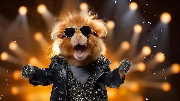 Photo portrait of a funny hamster rock super star